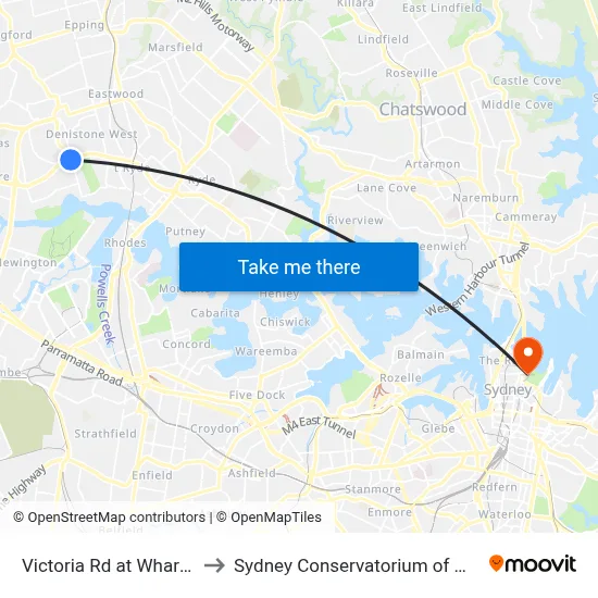 Victoria Rd at Wharf Rd to Sydney Conservatorium of Music map