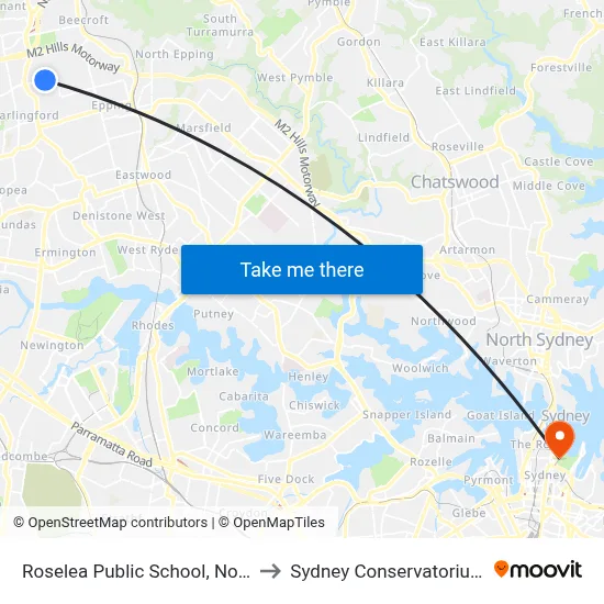 Roselea Public School, North Rocks Rd to Sydney Conservatorium of Music map