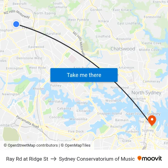 Ray Rd at Ridge St to Sydney Conservatorium of Music map