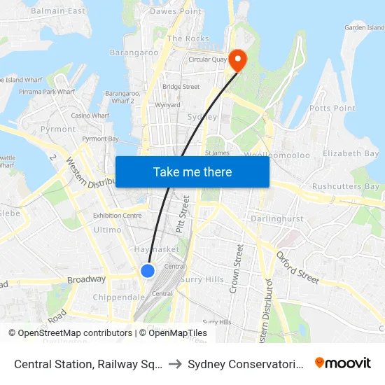 Central Station, Railway Square, Stand M to Sydney Conservatorium of Music map