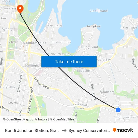 Bondi Junction Station, Grafton St, Stand R to Sydney Conservatorium of Music map