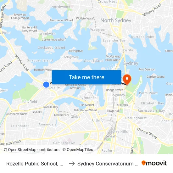 Rozelle Public School, Darling St to Sydney Conservatorium of Music map