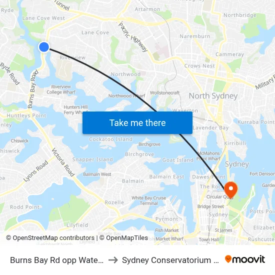 Burns Bay Rd opp Waterview Dr to Sydney Conservatorium of Music map