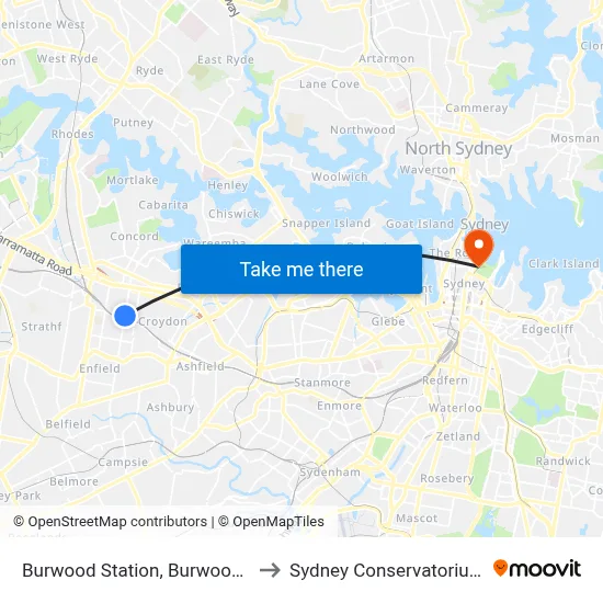 Burwood Station, Burwood Rd, Stand G to Sydney Conservatorium of Music map