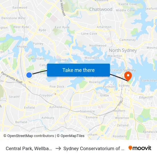 Central Park, Wellbank St to Sydney Conservatorium of Music map
