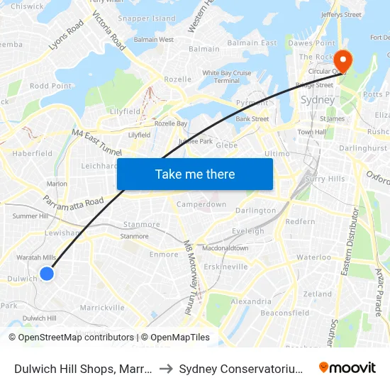 Dulwich Hill Shops, Marrickville Rd to Sydney Conservatorium of Music map