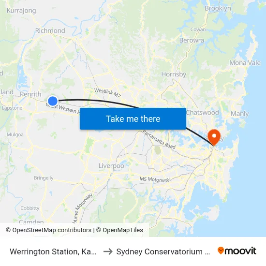 Werrington Station, Kazanis Ct to Sydney Conservatorium of Music map