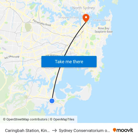 Caringbah Station, Kingsway to Sydney Conservatorium of Music map