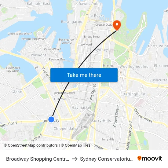 Broadway Shopping Centre, Broadway to Sydney Conservatorium of Music map