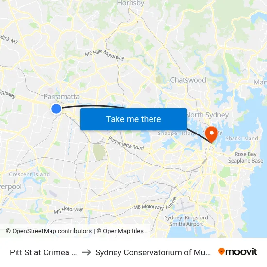 Pitt St at Crimea St to Sydney Conservatorium of Music map