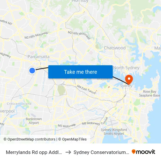 Merrylands Rd opp Addlestone Rd to Sydney Conservatorium of Music map