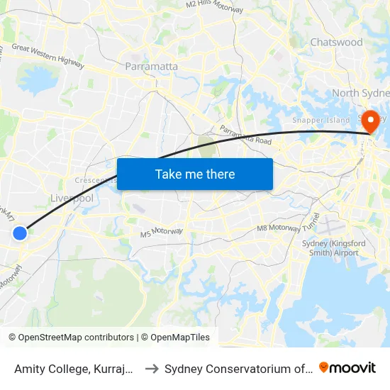 Amity College, Kurrajong Rd to Sydney Conservatorium of Music map