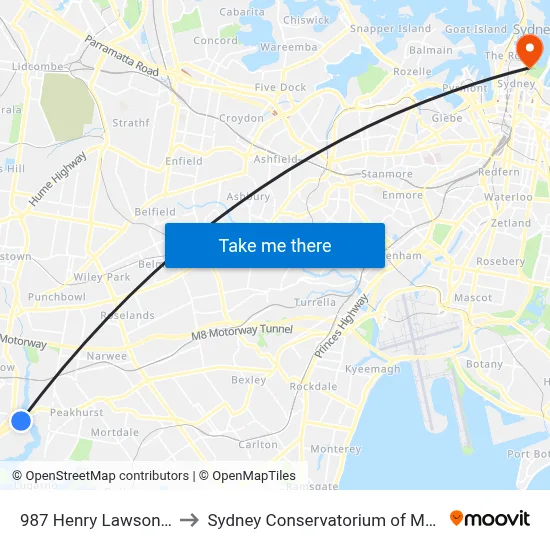 987 Henry Lawson Dr to Sydney Conservatorium of Music map