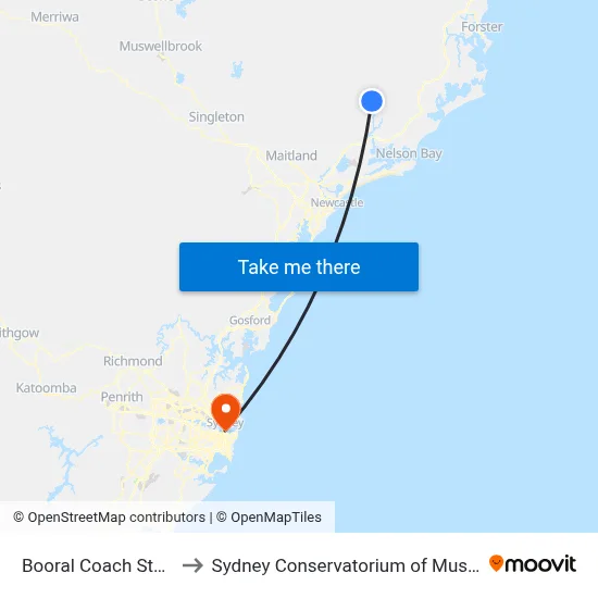 Booral Coach Stop to Sydney Conservatorium of Music map