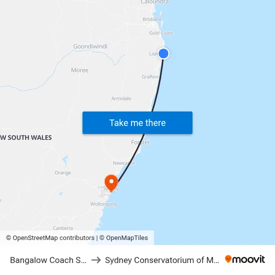 Bangalow Coach Stop to Sydney Conservatorium of Music map
