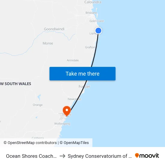 Ocean Shores Coach Stop to Sydney Conservatorium of Music map