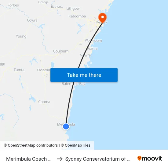 Merimbula Coach Stop to Sydney Conservatorium of Music map