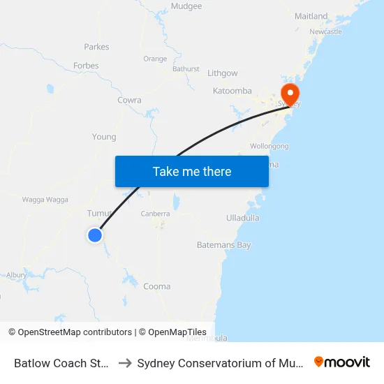 Batlow Coach Stop to Sydney Conservatorium of Music map