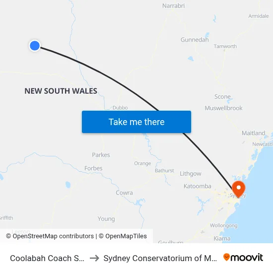 Coolabah Coach Stop to Sydney Conservatorium of Music map