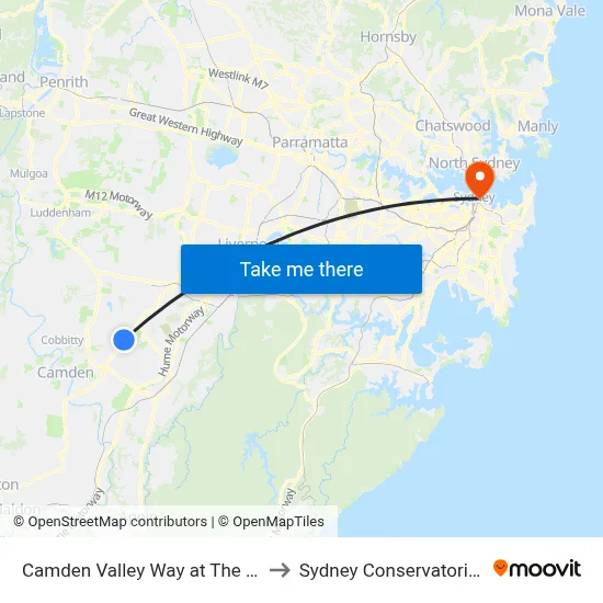 Camden Valley Way at The Hermitage Way to Sydney Conservatorium of Music map