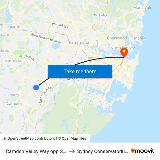 Camden Valley Way opp St Andrews Rd to Sydney Conservatorium of Music map