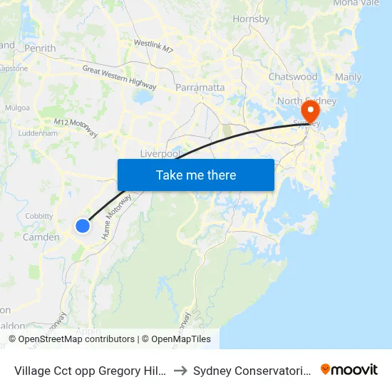 Village Cct opp Gregory Hills Town Centre to Sydney Conservatorium of Music map