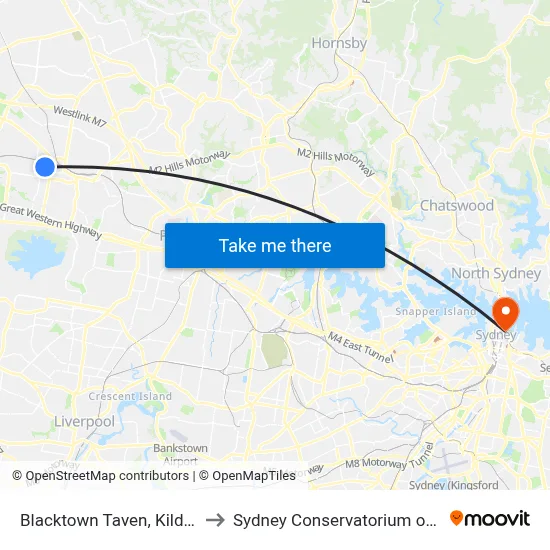 Blacktown Taven, Kildare Rd to Sydney Conservatorium of Music map