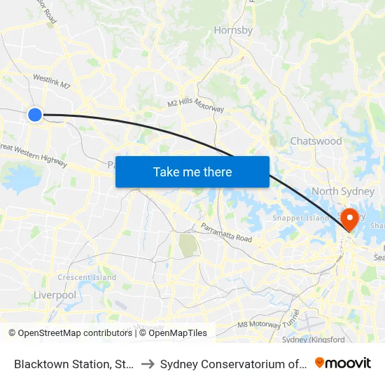 Blacktown Station, Stand B to Sydney Conservatorium of Music map