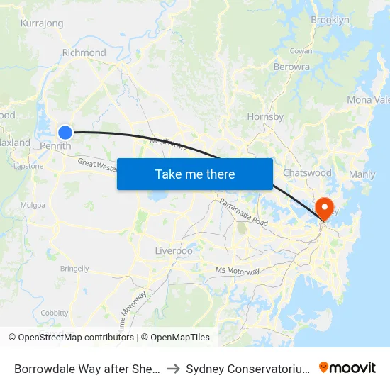 Borrowdale Way after Sherringham Rd to Sydney Conservatorium of Music map
