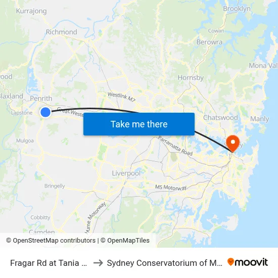 Fragar Rd at Tania Ave to Sydney Conservatorium of Music map