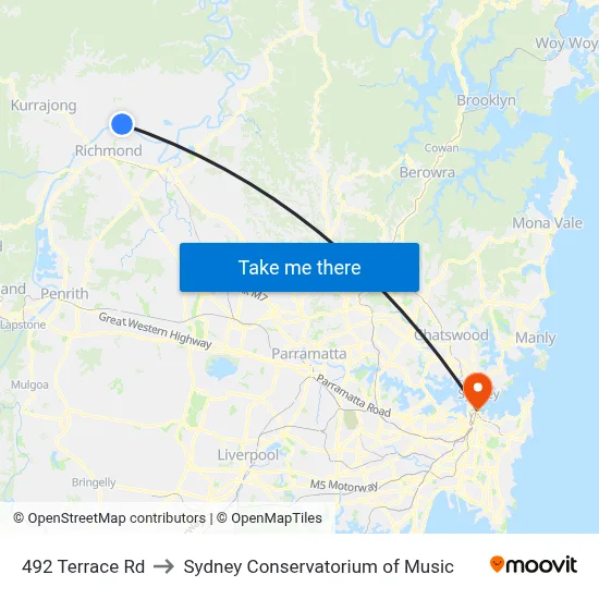 492 Terrace Rd to Sydney Conservatorium of Music map