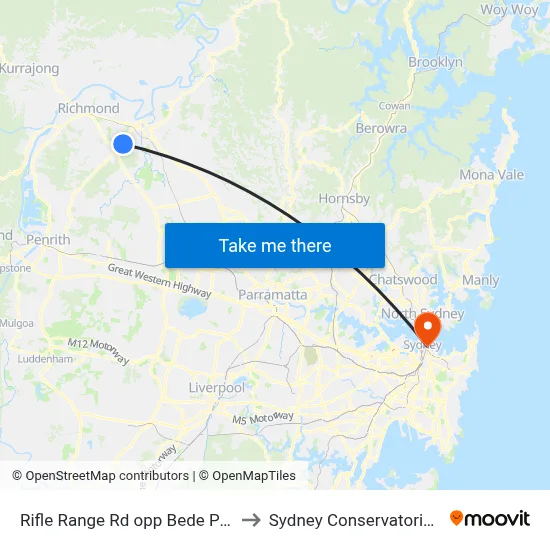 Rifle Range Rd opp Bede Polding College to Sydney Conservatorium of Music map