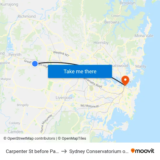 Carpenter St before Parkin Rd to Sydney Conservatorium of Music map