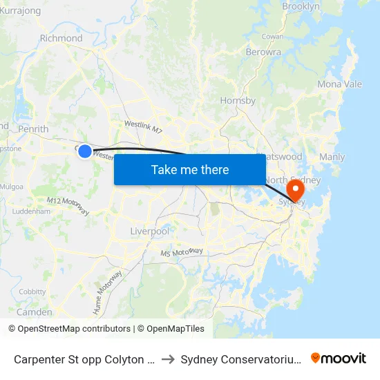 Carpenter St opp Colyton High School to Sydney Conservatorium of Music map