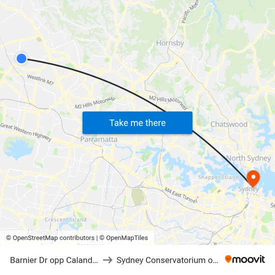 Barnier Dr opp Calandra Ave to Sydney Conservatorium of Music map