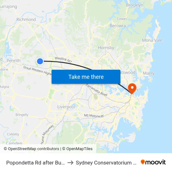 Popondetta Rd after Bunting St to Sydney Conservatorium of Music map