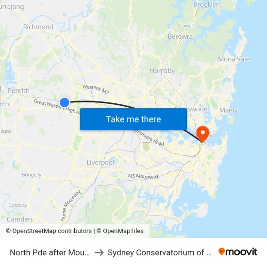 North Pde after Mount St to Sydney Conservatorium of Music map