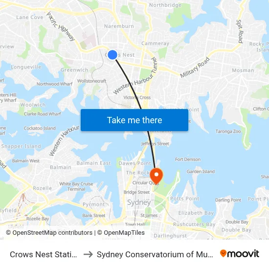 Crows Nest Station to Sydney Conservatorium of Music map