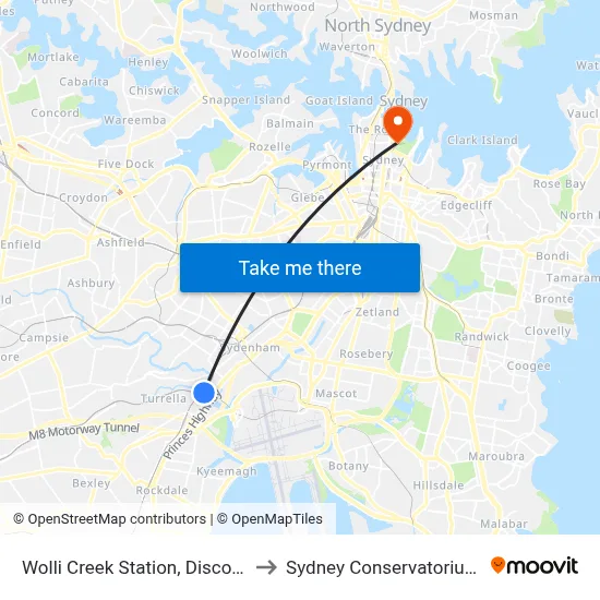 Wolli Creek Station, Discovery Point Pl to Sydney Conservatorium of Music map