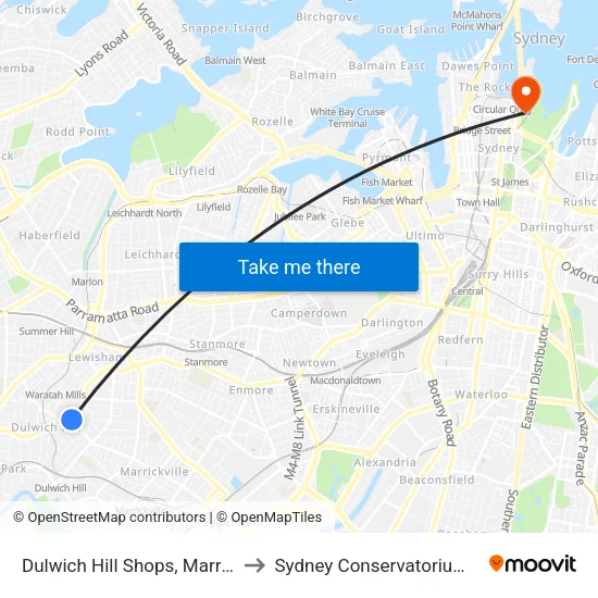Dulwich Hill Shops, Marrickville Rd to Sydney Conservatorium of Music map