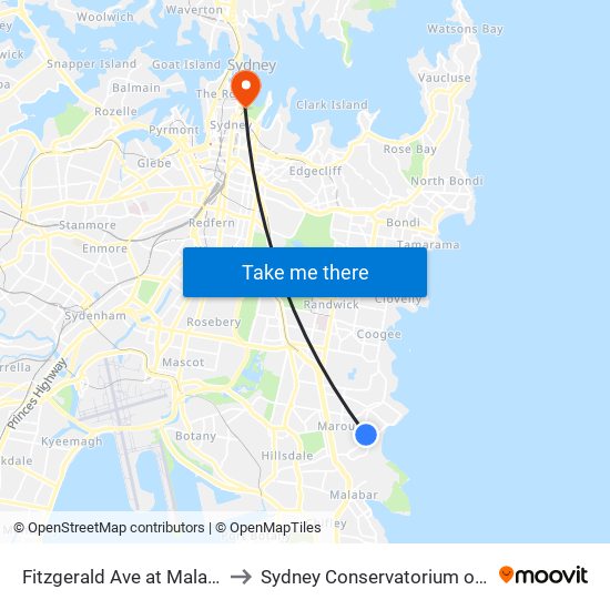 Fitzgerald Ave at Malabar Rd to Sydney Conservatorium of Music map