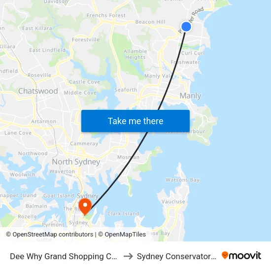 Dee Why Grand Shopping Centre, Pacific Pde to Sydney Conservatorium of Music map