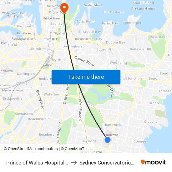 Prince of Wales Hospital, Barker St to Sydney Conservatorium of Music map