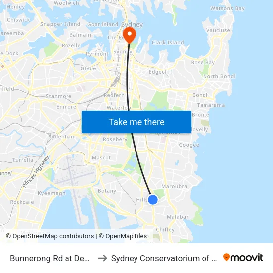 Bunnerong Rd at Devitt Pl to Sydney Conservatorium of Music map