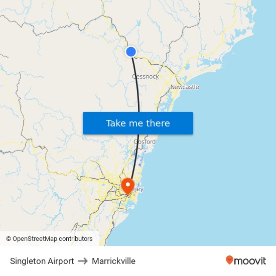 Singleton Airport to Marrickville map