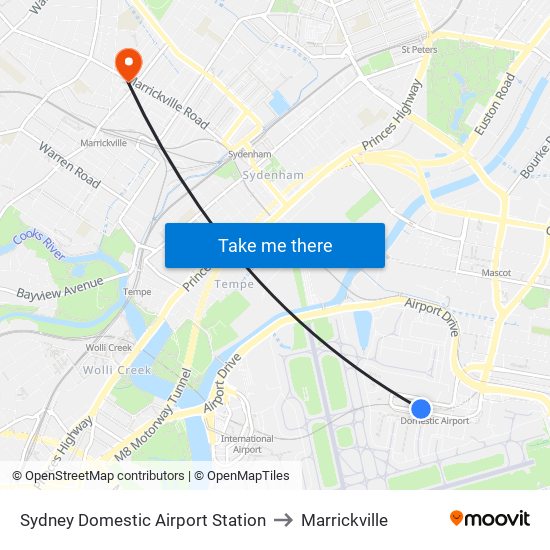 Sydney Domestic Airport Station to Marrickville map