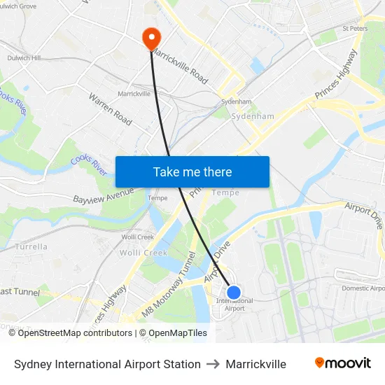 Sydney International Airport Station to Marrickville map