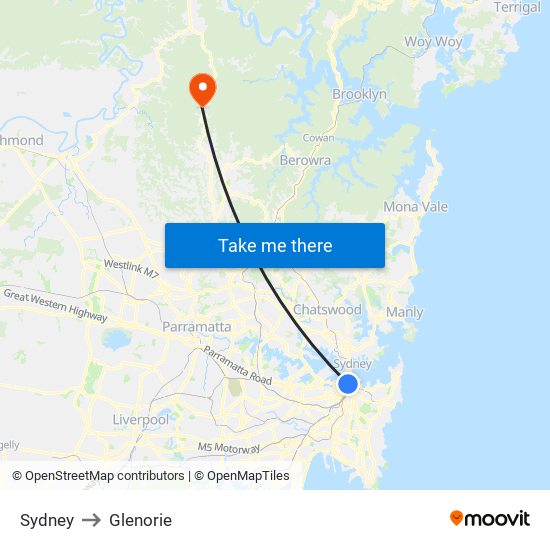 Sydney to Glenorie map