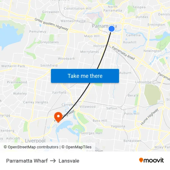 Parramatta Wharf to Lansvale map