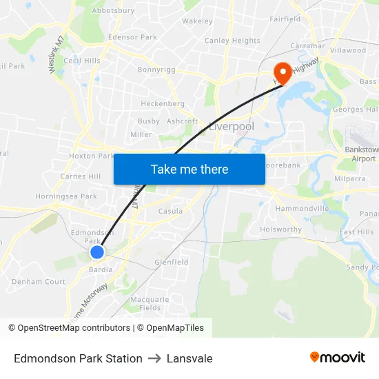 Edmondson Park Station to Lansvale map